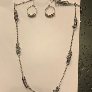 Lia Sophia Silver Chain Necklace and Earrings